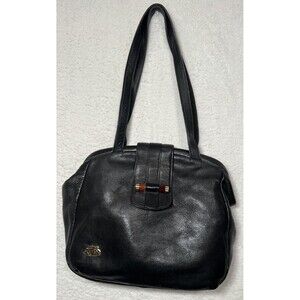 Etienne Aigner Vintage Leather Shoulder Bag Purse In Black W/ Bakelite Closure